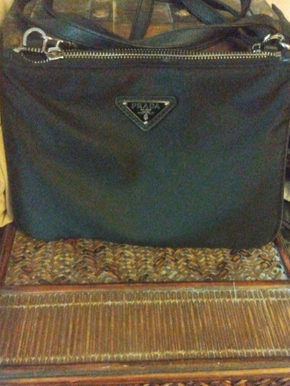 Prada Black Nylon Crossbody Shoulder Bag with Logo Plaque